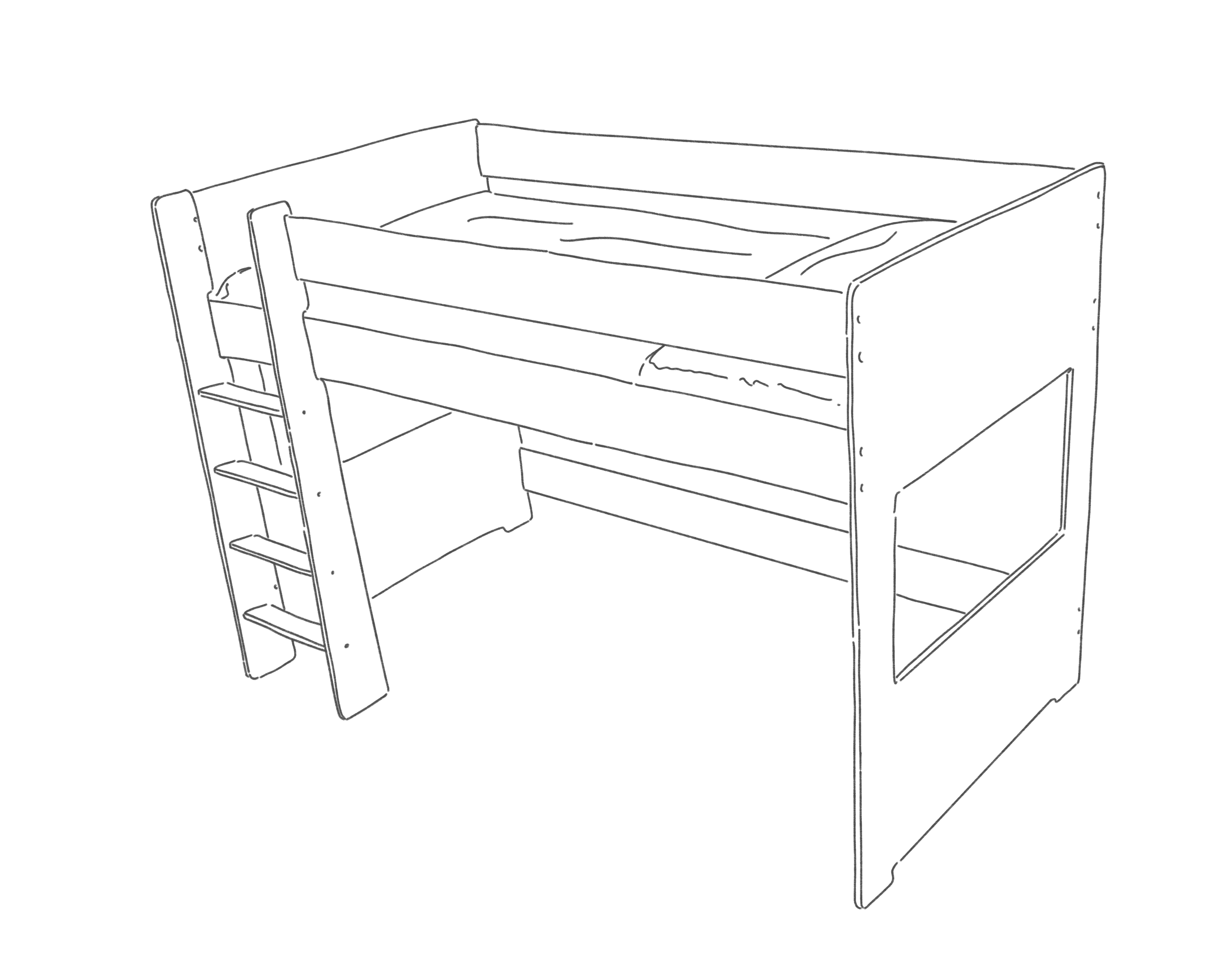 Sketch of a loft bed custom made out of birch multiply